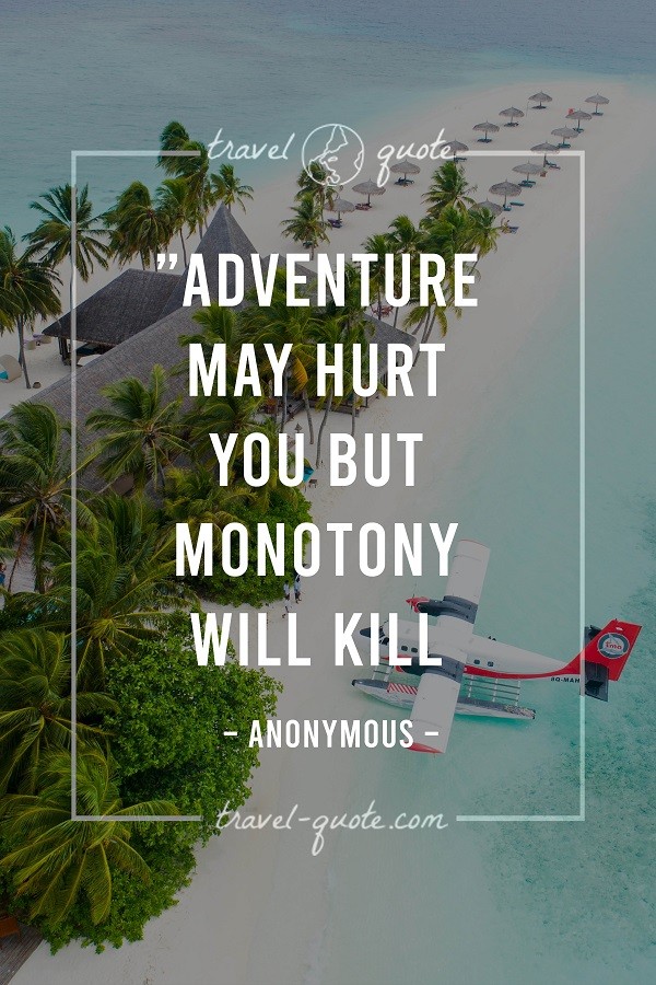 Adventure may hurt but monotony will kill.